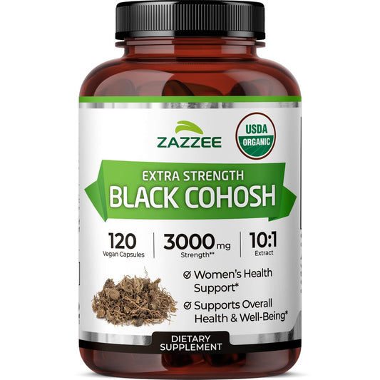 Zazzee USDA Organic Black Cohosh 10:1 Extract – 3000 mg Strength, 120 Capsules, 4 Month Supply | Made in USA BritishVita | Premium UK Vitamins & Wellness Supplements