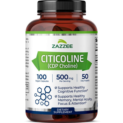 Zazzee Extra Strength Citicoline 500 mg – 100 Vegan Capsules | CDP Choline