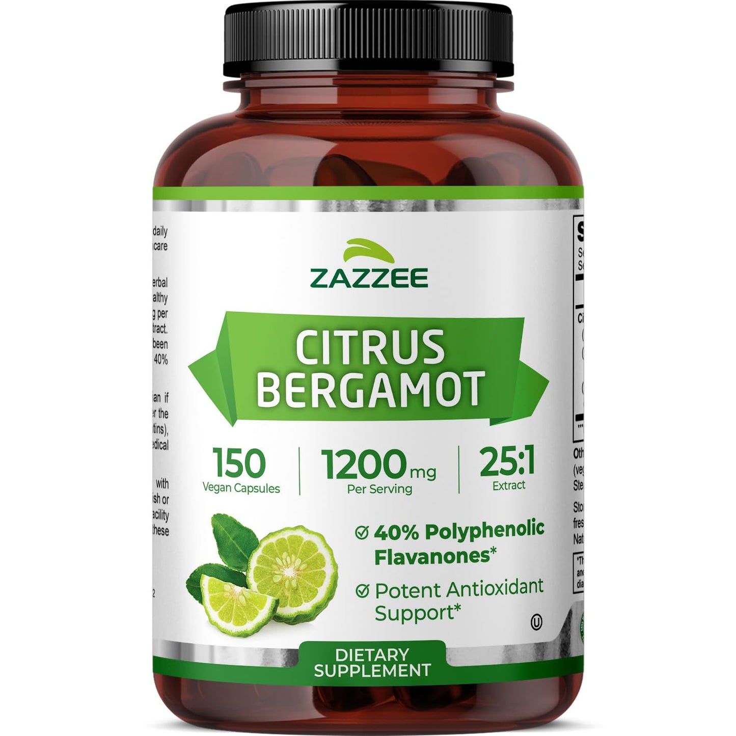 Zazzee Citrus Bergamot 25:1 Extract – 1200 mg, 150 Vegan Capsules, Kosher & Non-GMO, Made in USA