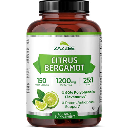 Zazzee Citrus Bergamot 25:1 Extract – 1200 mg, 150 Vegan Capsules, Kosher & Non-GMO, Made in USA
