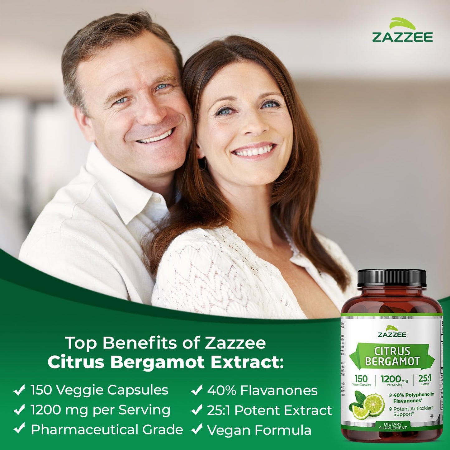 Zazzee Citrus Bergamot 25:1 Extract – 1200 mg, 150 Vegan Capsules, Kosher & Non-GMO, Made in USA