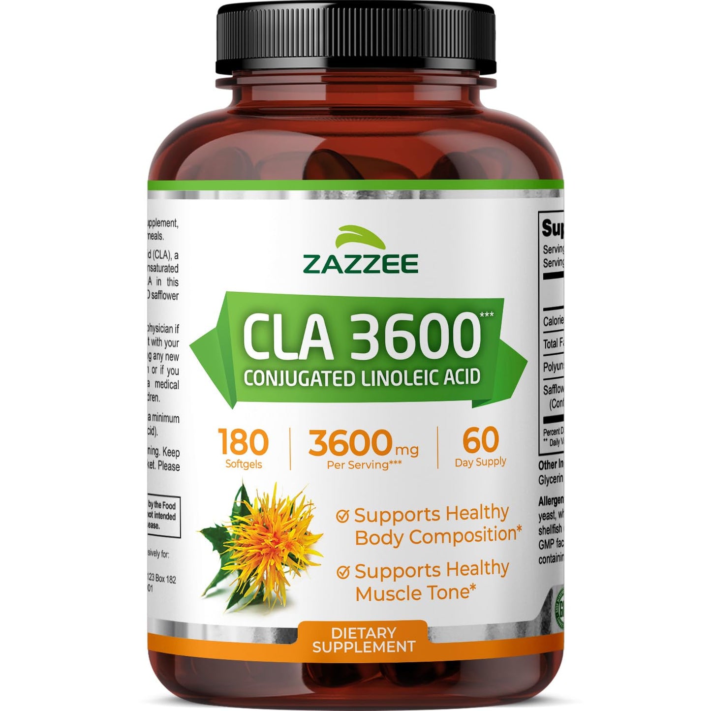Zazzee High Potency CLA 3600 - 180 Softgels, 60 Day Supply, Non-GMO, Made in USA