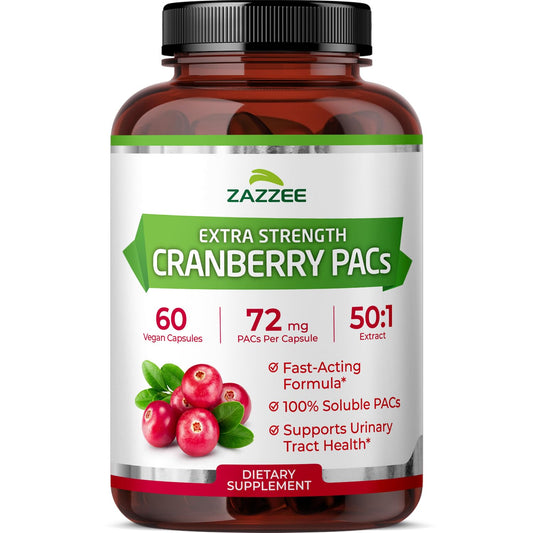 Zazzee Cranberry PACs - 72 mg PACs per Capsule, 2X Strength, 60 Vegan Capsules, 50:1 Extract, Made in USA BritishVita | Premium UK Vitamins & Wellness Supplements