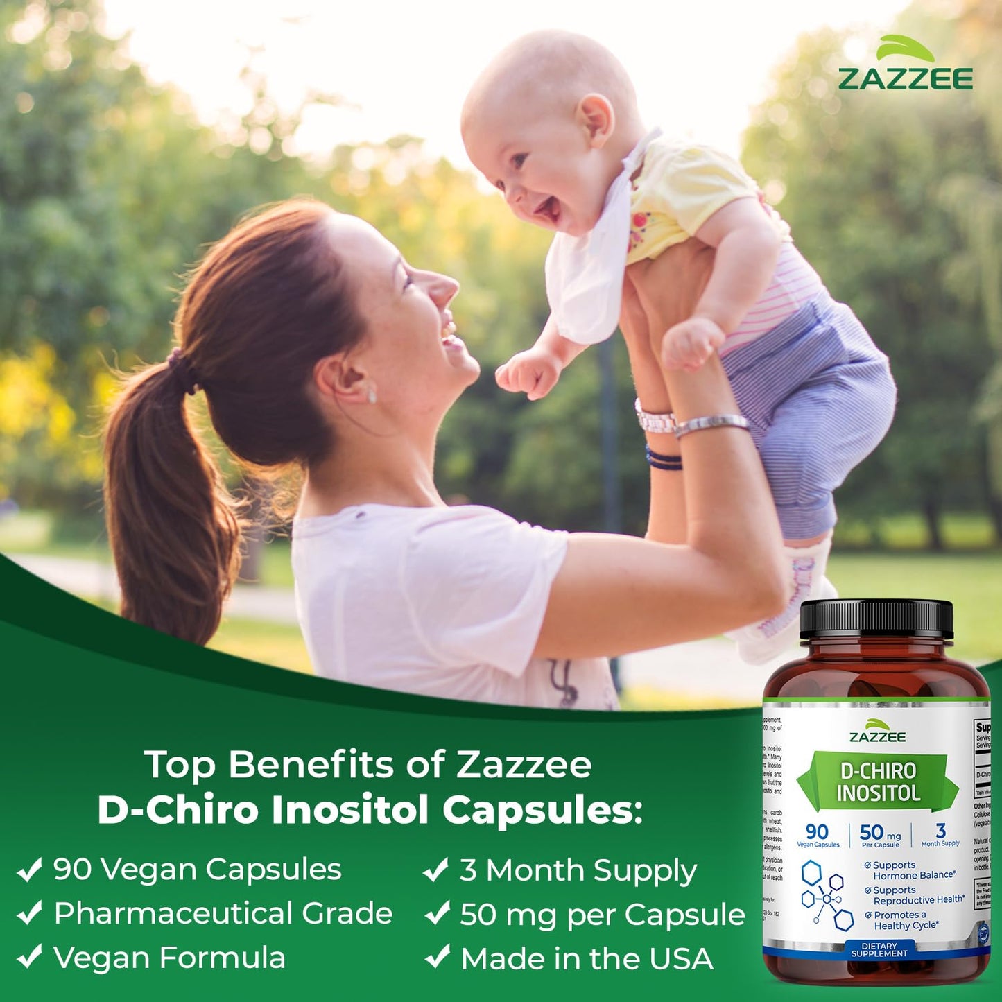 Zazzee D-Chiro-Inositol 50 mg per Capsule | 90 Vegan Capsules | 40:1 Ratio with Myo-Inositol