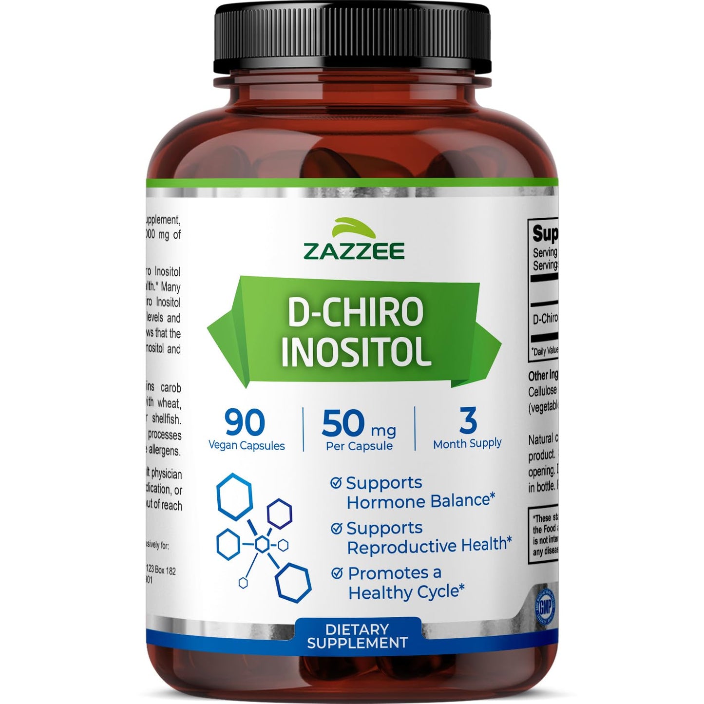 Zazzee D-Chiro-Inositol 50 mg per Capsule | 90 Vegan Capsules | 40:1 Ratio with Myo-Inositol