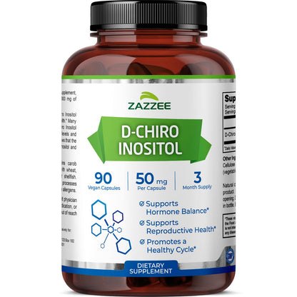Zazzee D-Chiro-Inositol 50 mg per Capsule | 90 Vegan Capsules | 40:1 Ratio with Myo-Inositol