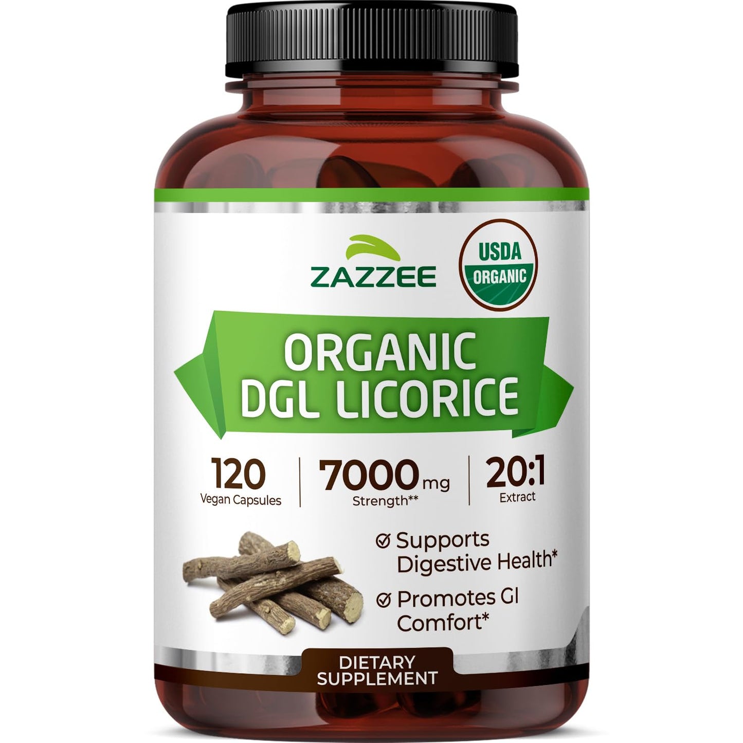 Zazzee USDA Organic DGL Licorice 7000 mg | 20:1 Extract | 120 Veg Capsules