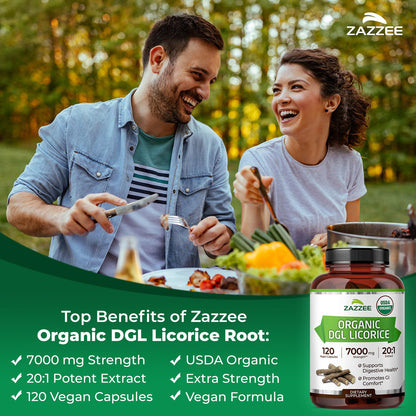 Zazzee USDA Organic DGL Licorice 7000 mg | 20:1 Extract | 120 Veg Capsules