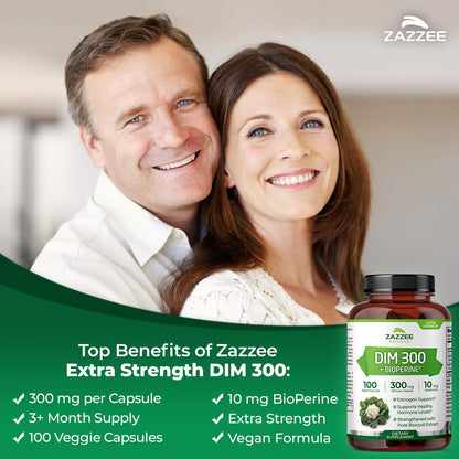 Zazzee DIM 300 mg per Capsule + BioPerine | 100 Count, Vegan, Non-GMO