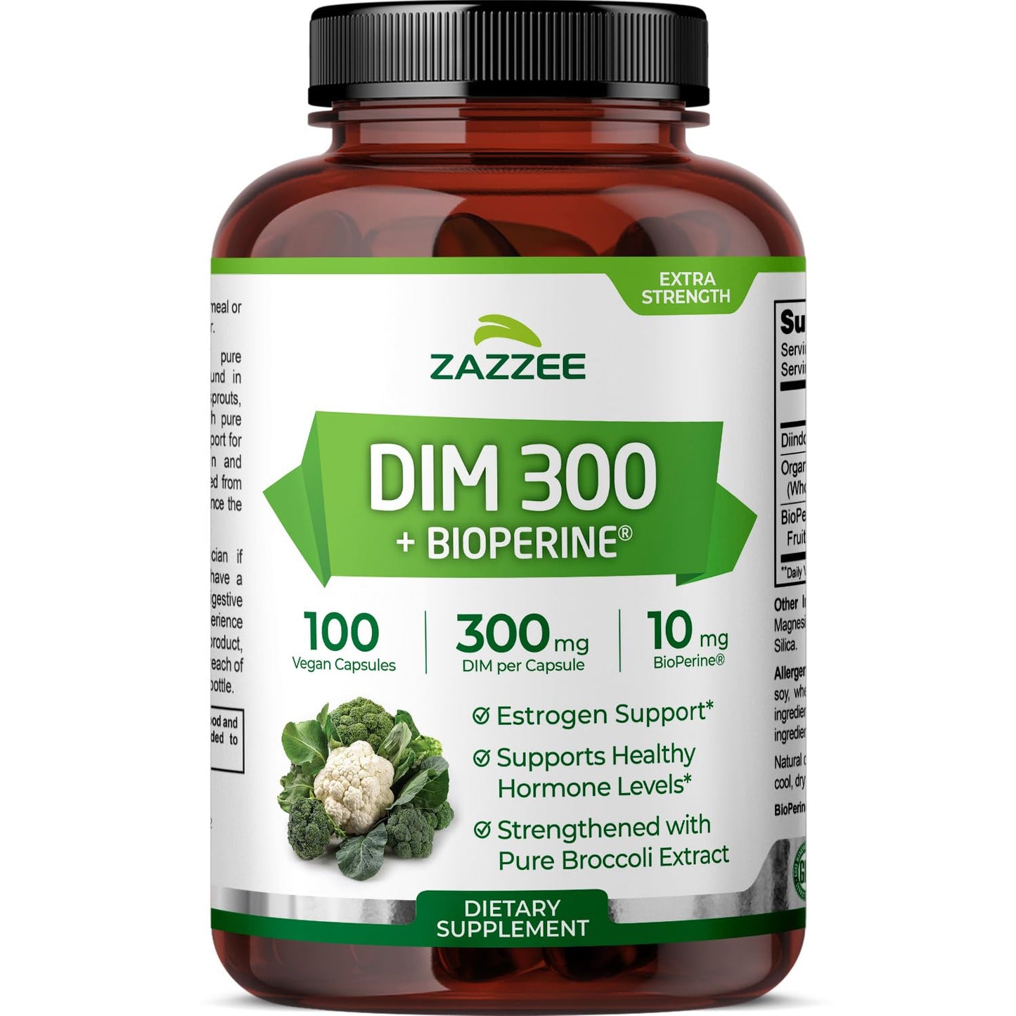Zazzee DIM 300 mg per Capsule + BioPerine | 100 Count, Vegan, Non-GMO