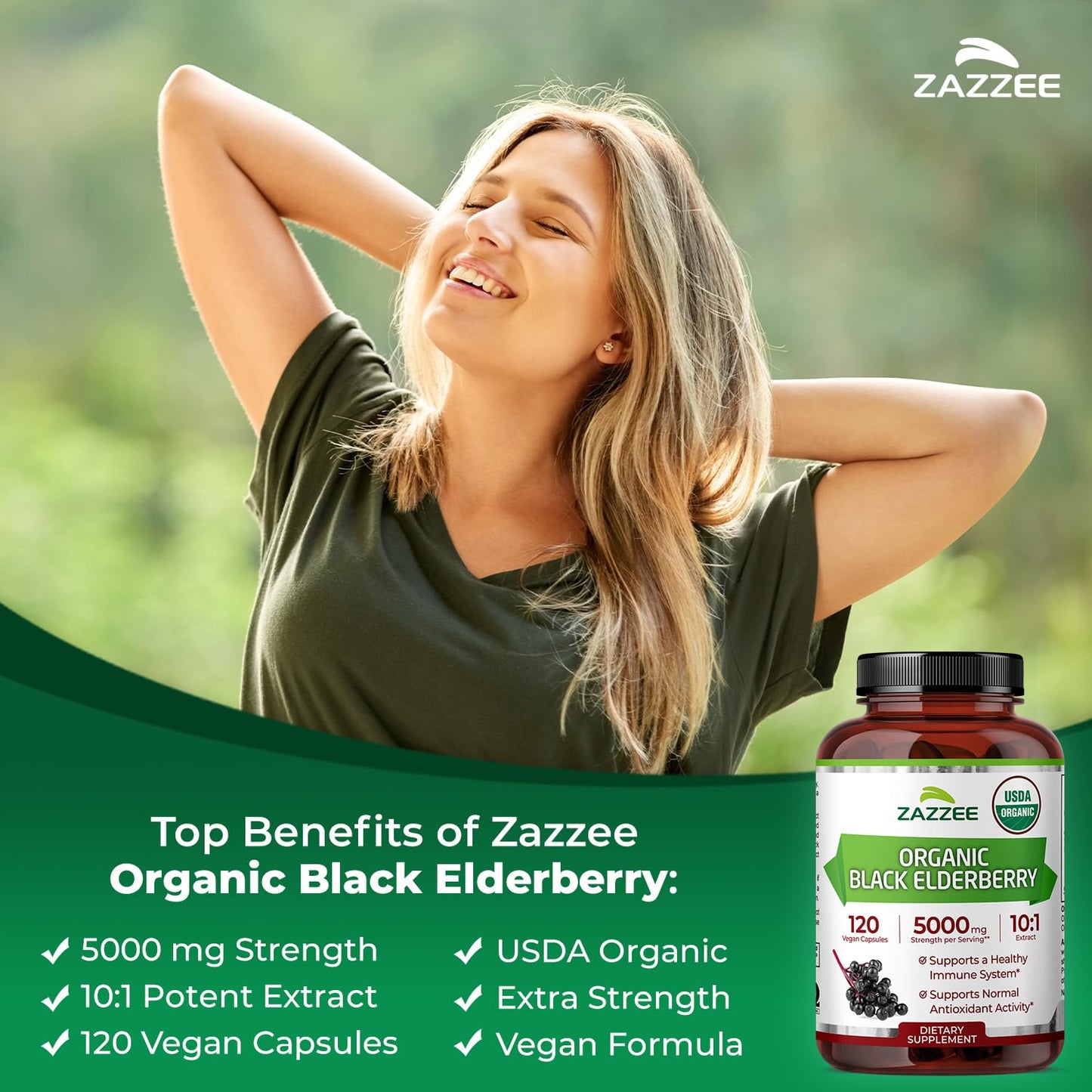 Zazzee USDA Organic Black Elderberry 10:1 Extract – 5000 mg, 120 Capsules