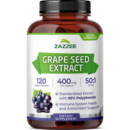 Zazzee Grape Seed Extract 50:1 – 120 Vegan Capsules | 95% Polyphenols