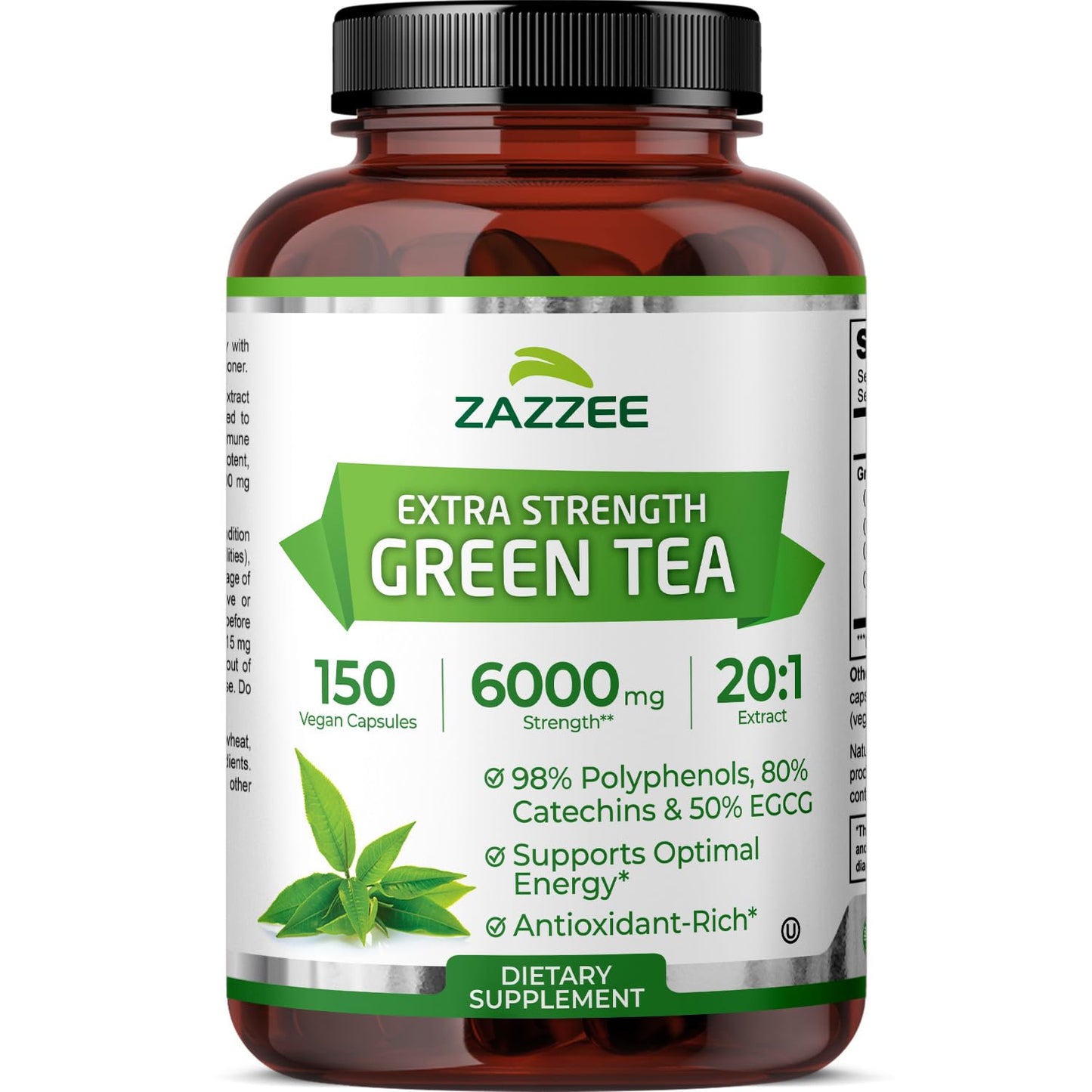 Zazzee Extra Strength Green Tea 20:1 Extract – 6000 mg, 50% EGCG, 150 Capsules, Non-GMO