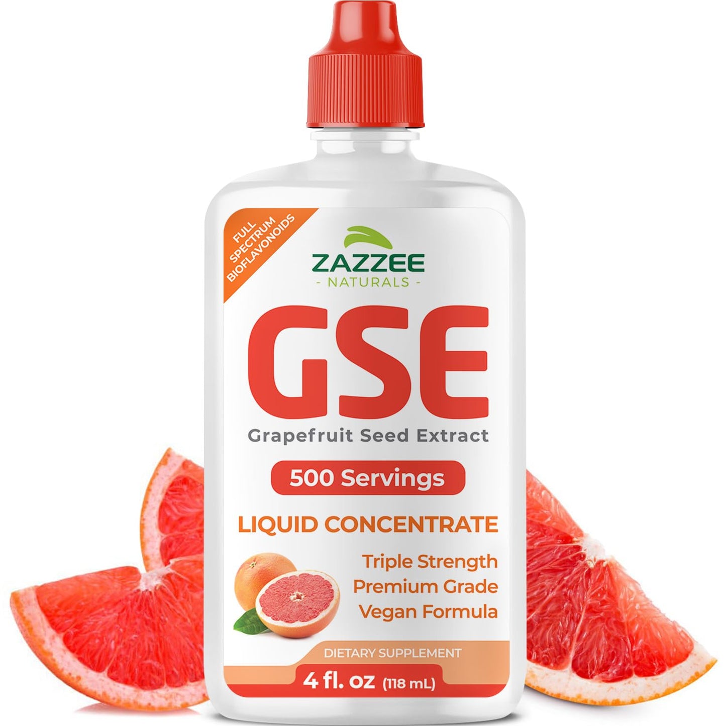 Zazzee GSE 3X Triple Strength Grapefruit Seed Extract - 4 oz, 500 Servings, 300 mg/Serving, Vegan, Gluten Free, Made in USA