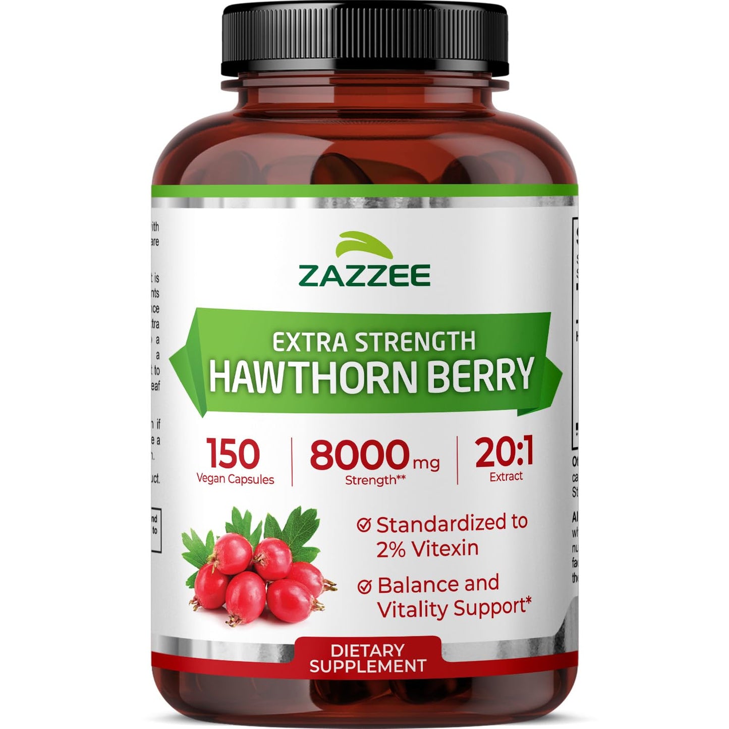 Zazzee Hawthorn Berry Extract 8000 mg (20:1) 150 Vegan Capsules