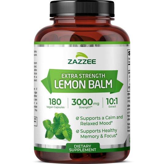Zazzee Organic Lemon Balm 10:1 Extract – 3000 mg per Capsule, 180 Vegan Capsules BritishVita | Premium UK Vitamins & Wellness Supplements