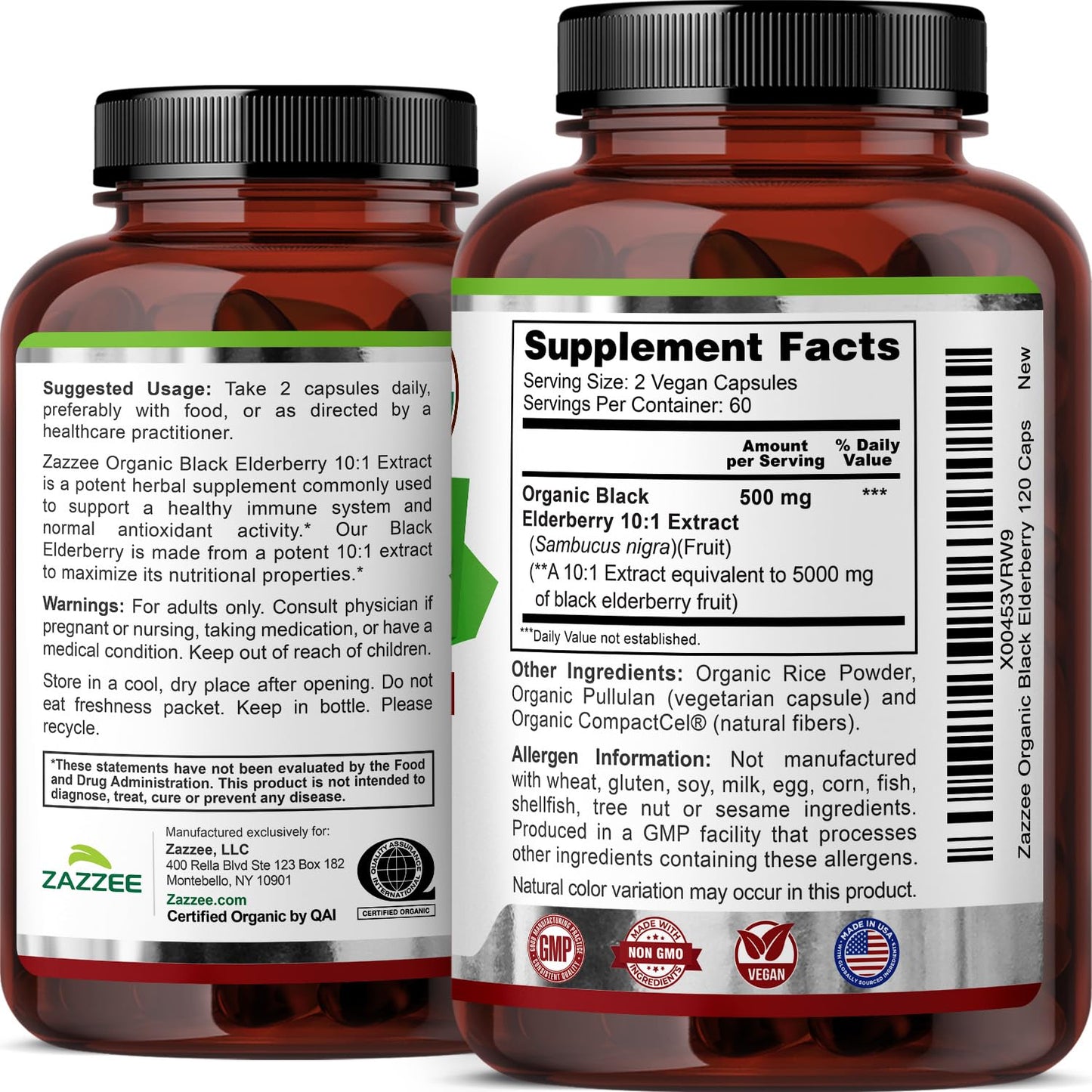 Zazzee USDA Organic Black Elderberry 10:1 Extract – 5000 mg, 120 Capsules