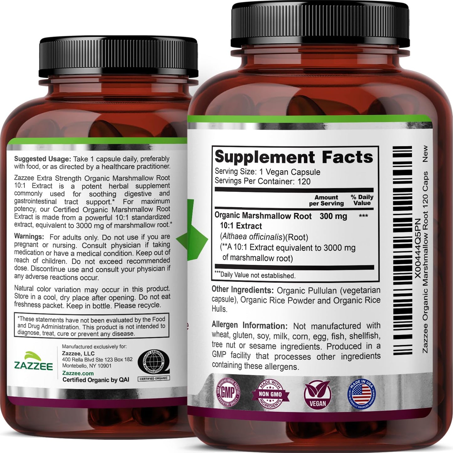 Zazzee USDA Organic Marshmallow Root 10:1 Extract – 3000 mg, 120 Veg Capsules