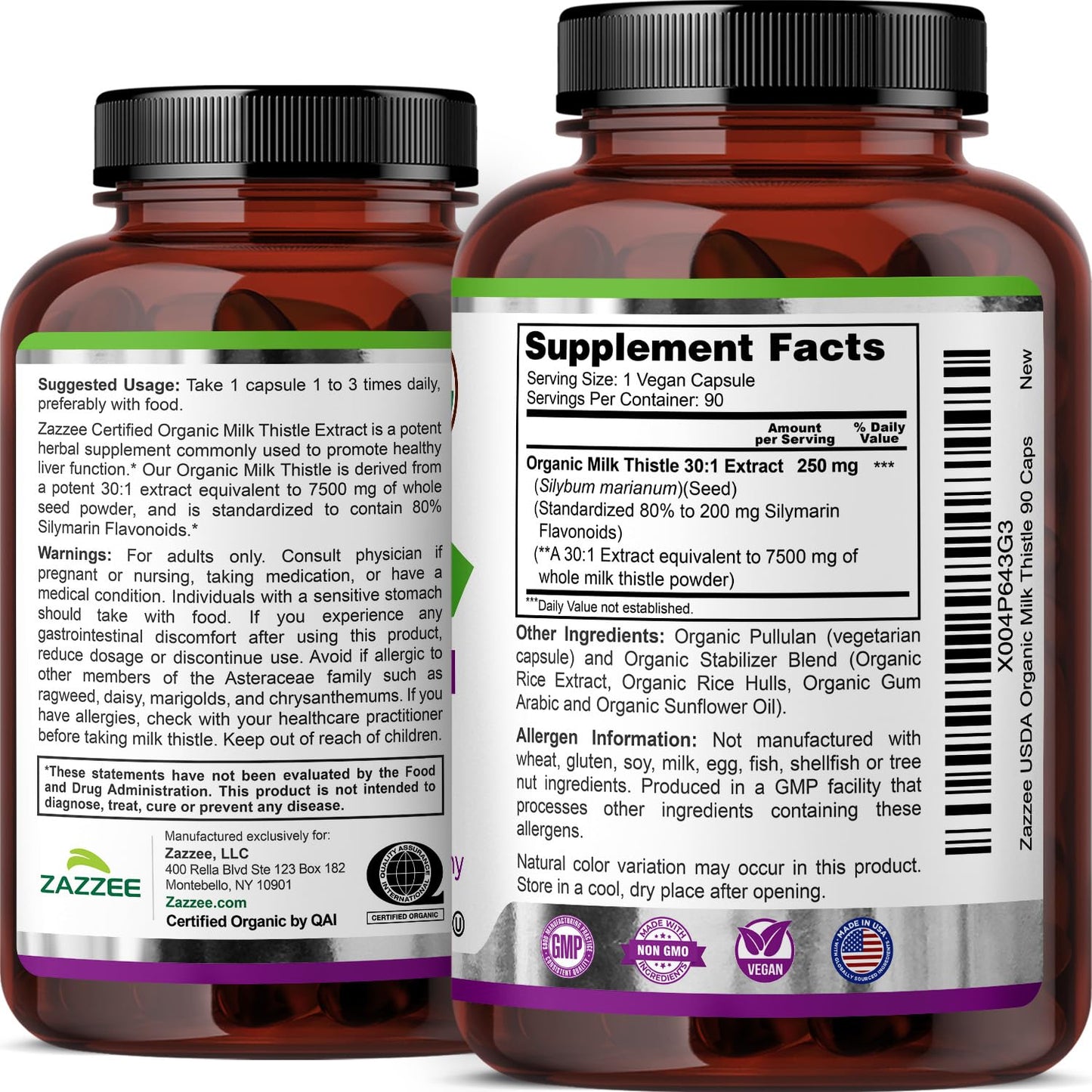 Zazzee USDA Organic Milk Thistle 30:1 Extract – 7500 mg, 90 Vegan Capsules, USA Made