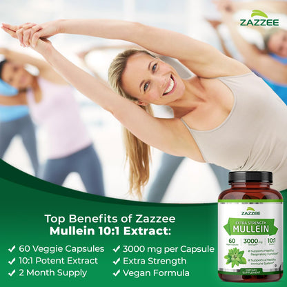 Zazzee Extra Strength Mullein 10:1 Extract – 3000 mg, 60 Vegan Capsules, Made in USA