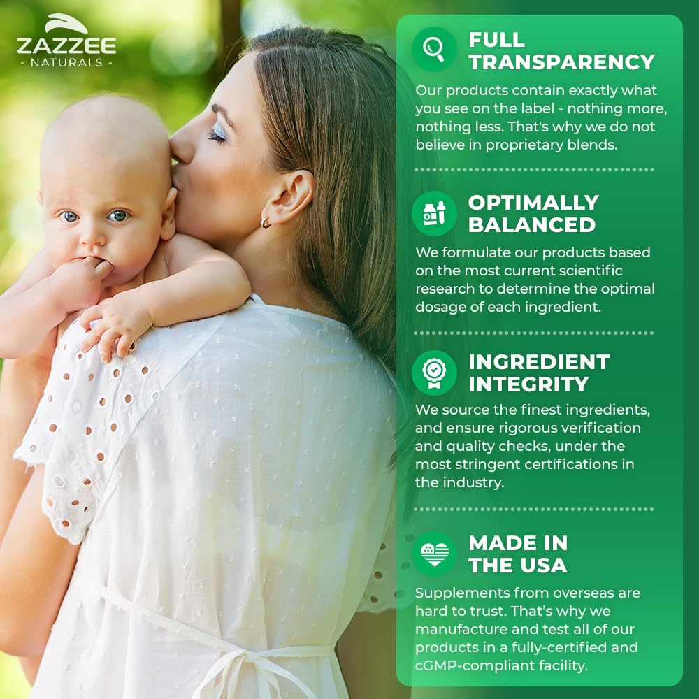 Zazzee Myo-Inositol Capsules — 2000 mg per Serving, 120 Vegan Capsules, 40:1 Ratio, Hormone Balance & Ovarian Support