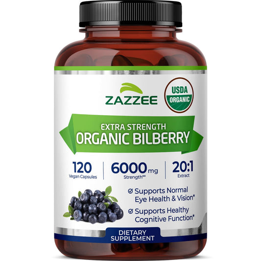 Zazzee USDA Organic Bilberry 20:1 Extract – 6000 mg, 120 Vegan Capsules, 4 Month Supply BritishVita | Premium UK Vitamins & Wellness Supplements