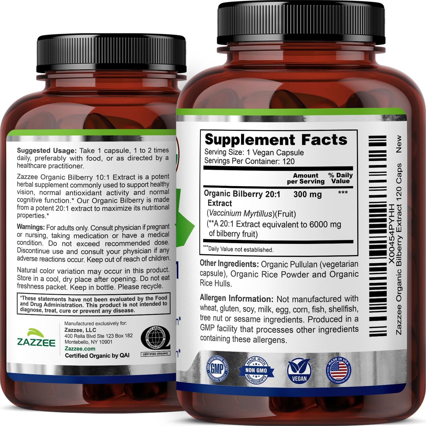 Zazzee USDA Organic Bilberry 20:1 Extract – 6000 mg, 120 Vegan Capsules, 4 Month Supply