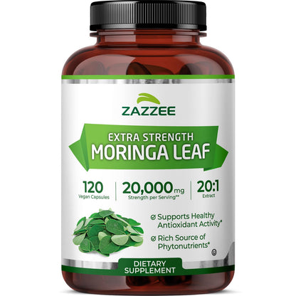 Zazzee Organic Moringa 20:1 Extract – 20,000 mg Strength, 120 Vegan Capsules, USA Made
