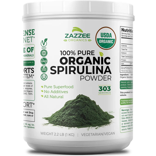 Zazzee Organic Spirulina Powder – 2.2 lb / 1 KG, USDA Certified, 303 Servings, Kosher, Non-GMO, Gluten-Free BritishVita | Premium UK Vitamins & Wellness Supplements