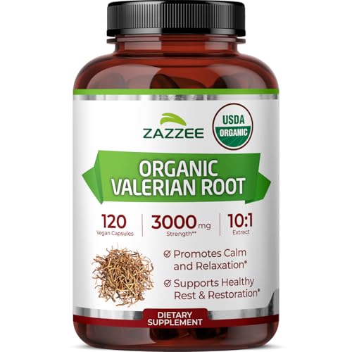 Zazzee USDA Organic Valerian Root 10:1 Extract – 3000 mg, 120 Veg Capsules, Made in USA
