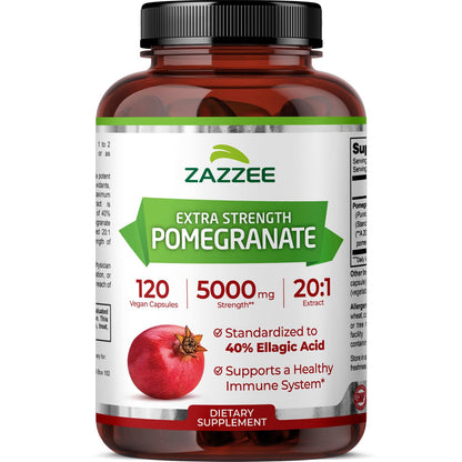 Zazzee Extra Strength Pomegranate 20:1 Extract – 5000 mg, 120 Vegan Capsules