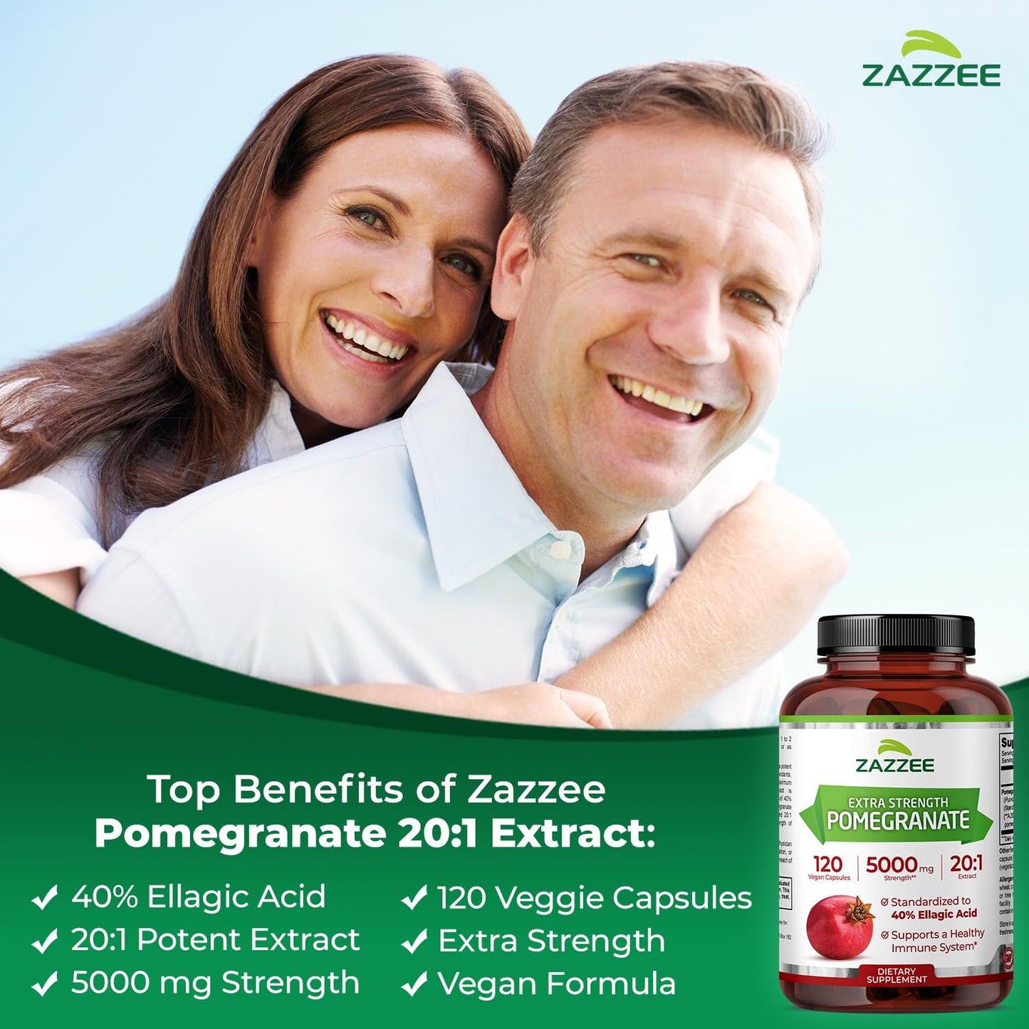 Zazzee Extra Strength Pomegranate 20:1 Extract – 5000 mg, 120 Vegan Capsules