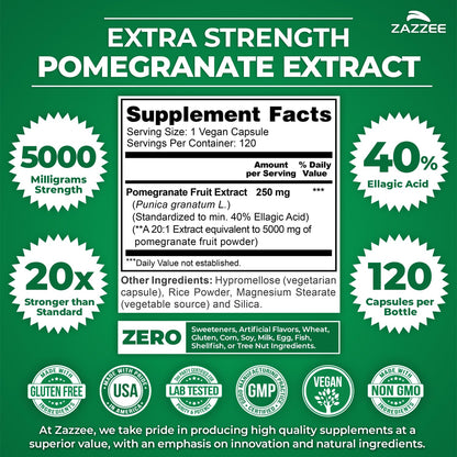 Zazzee Extra Strength Pomegranate 20:1 Extract – 5000 mg, 120 Vegan Capsules