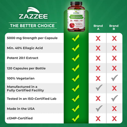 Zazzee Extra Strength Pomegranate 20:1 Extract – 5000 mg, 120 Vegan Capsules