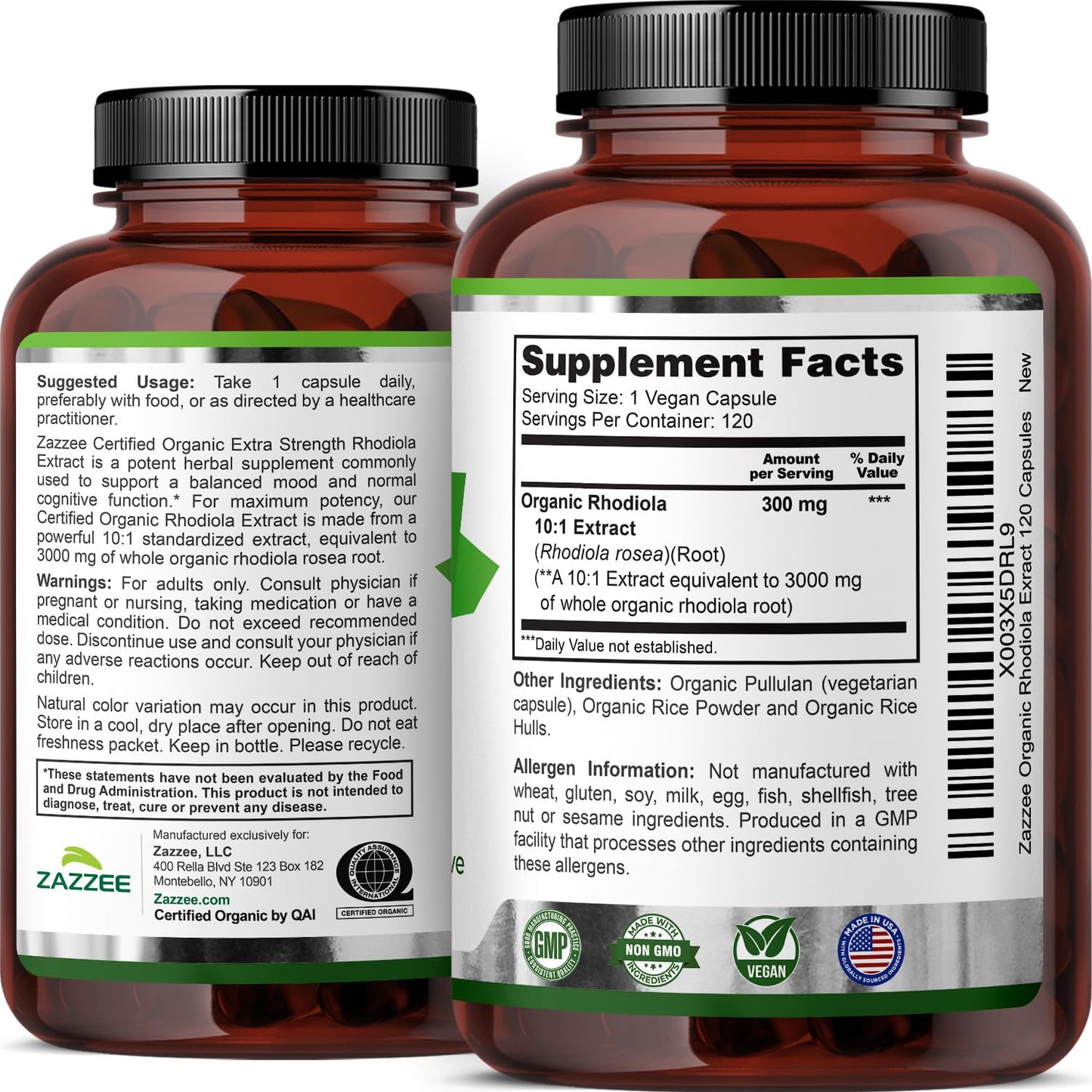 Zazzee USDA Organic Rhodiola 10:1 Extract – 3000 mg, 120 Caps, 4-Month Supply