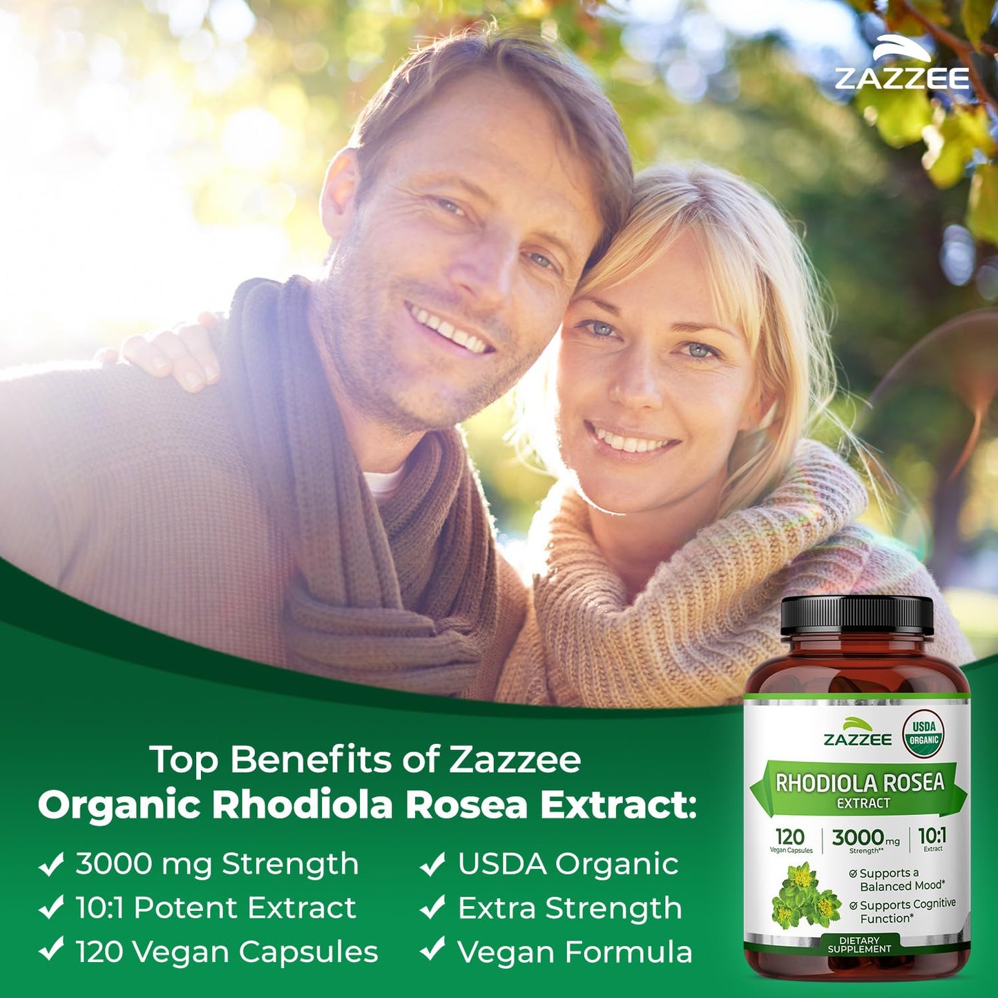 Zazzee USDA Organic Rhodiola 10:1 Extract – 3000 mg, 120 Caps, 4-Month Supply
