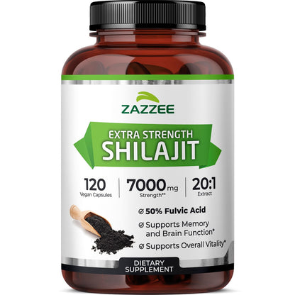Zazzee Himalayan Shilajit 20:1 Extract – 7000 mg per Capsule, 120 Servings, 50% Fulvic Acid, Vegan, Non-GMO, Made in USA