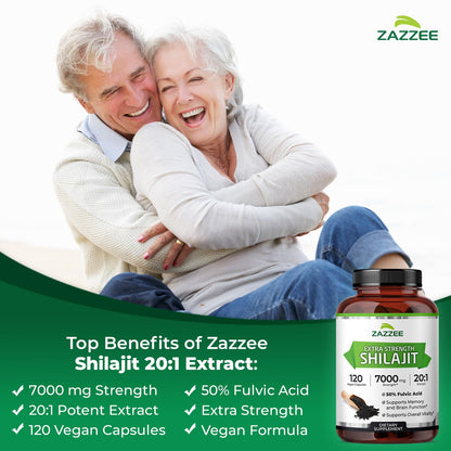 Zazzee Himalayan Shilajit 20:1 Extract – 7000 mg per Capsule, 120 Servings, 50% Fulvic Acid, Vegan, Non-GMO, Made in USA