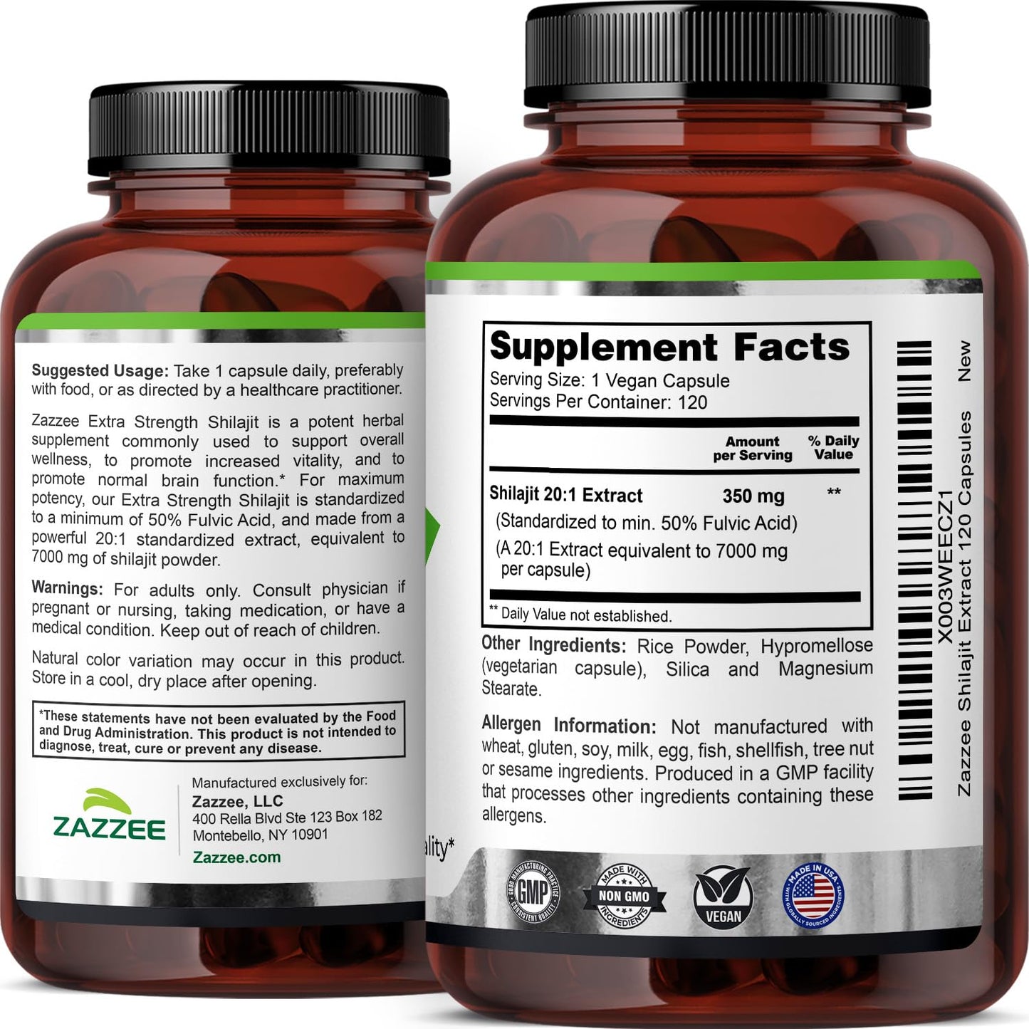Zazzee Himalayan Shilajit 20:1 Extract – 7000 mg per Capsule, 120 Servings, 50% Fulvic Acid, Vegan, Non-GMO, Made in USA