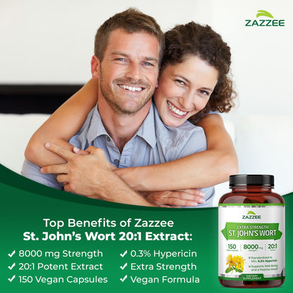 Zazzee Extra Strength St. John’s Wort 20:1 Extract – 8000 mg per Capsule, 150 Vegan Capsules, 5 Month Supply
