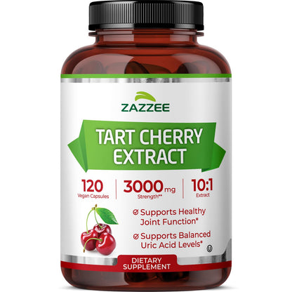 Zazzee Tart Cherry 10:1 Extract – 3000 mg Strength, 120 Vegan Capsules, 4-Month Supply