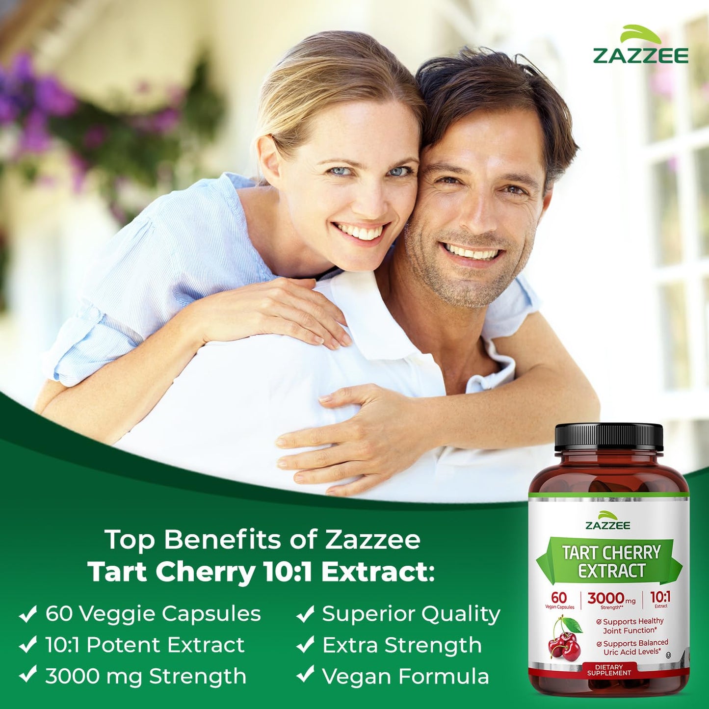Zazzee Tart Cherry 10:1 Extract – 3000 mg per Capsule, 60 Vegan Capsules, 2-Month Supply, Certified Kosher, Gluten Free, Non-GMO