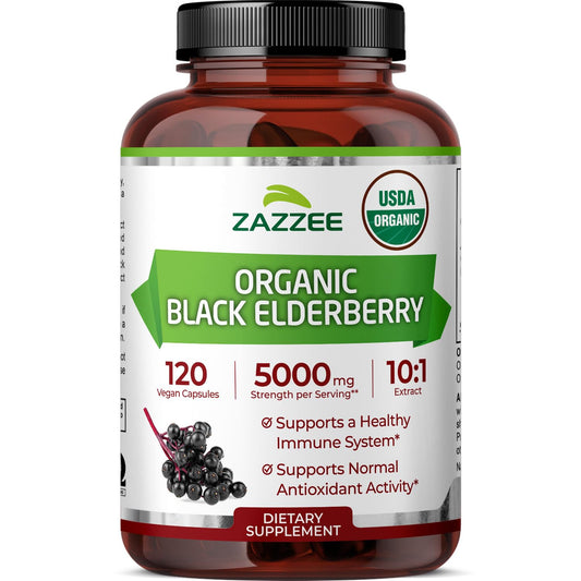 Zazzee USDA Organic Black Elderberry 10:1 Extract – 5000 mg, 120 Capsules BritishVita | Premium UK Vitamins & Wellness Supplements
