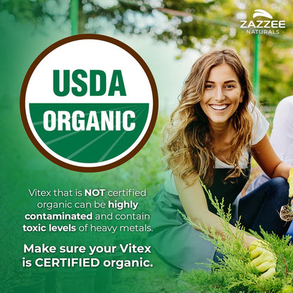 Zazzee USDA Organic Vitex 500 mg | 120 Vegan Capsules | 4-Month Supply