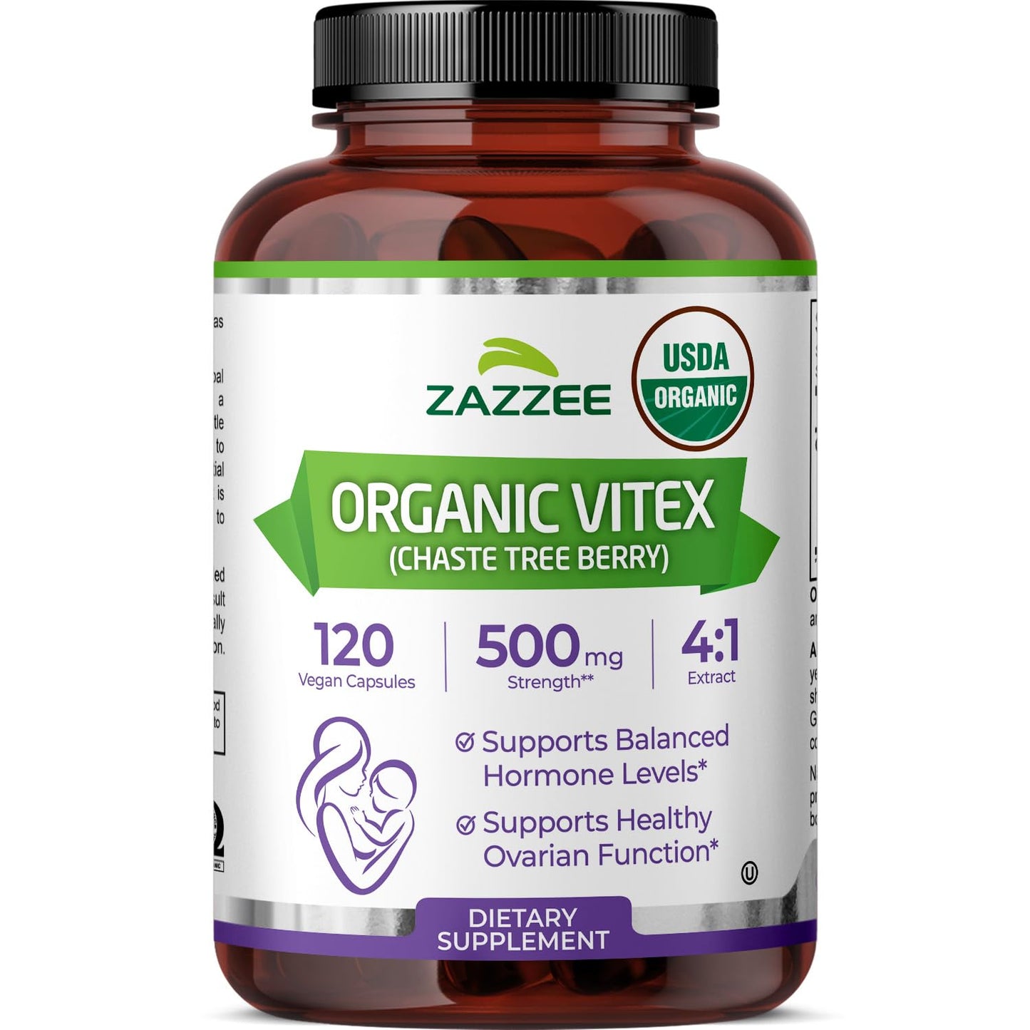 Zazzee USDA Organic Vitex 500 mg | 120 Vegan Capsules | 4-Month Supply