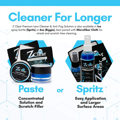 Zclear Lens Cleaner Paste with Microfiber Cloth – Anti-Fog Eyewear Cleaner Made in USA