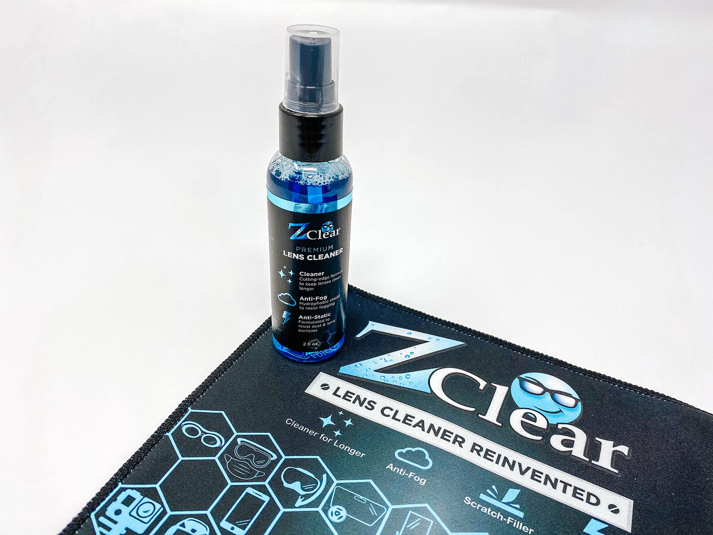 Zclear 2 oz Eye Glasses Cleaner + Microfiber Cloth | Anti-Fog Spray | Made in USA