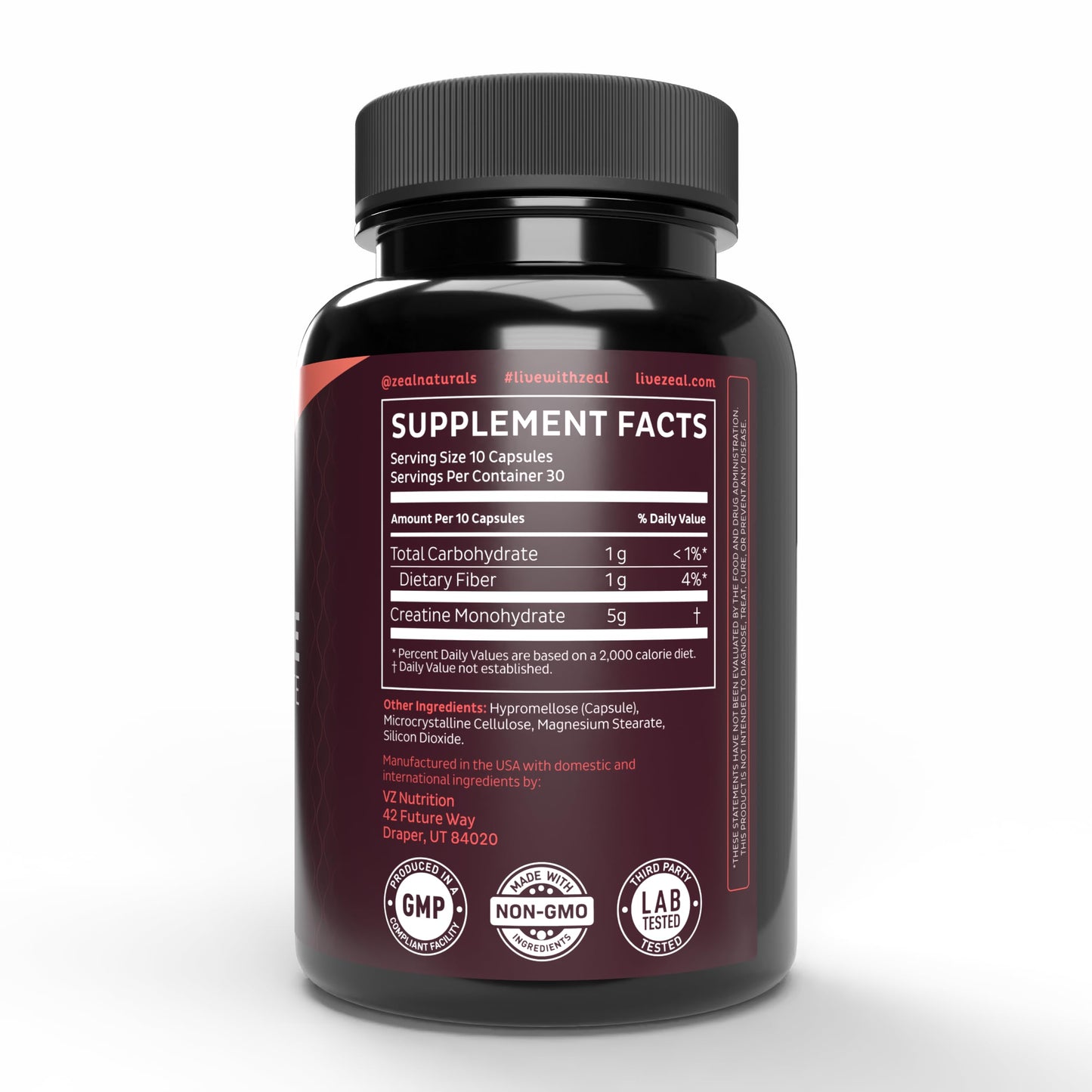 Zeal Creatine Monohydrate - 300 Capsules, Unflavored | Creatine Supplement