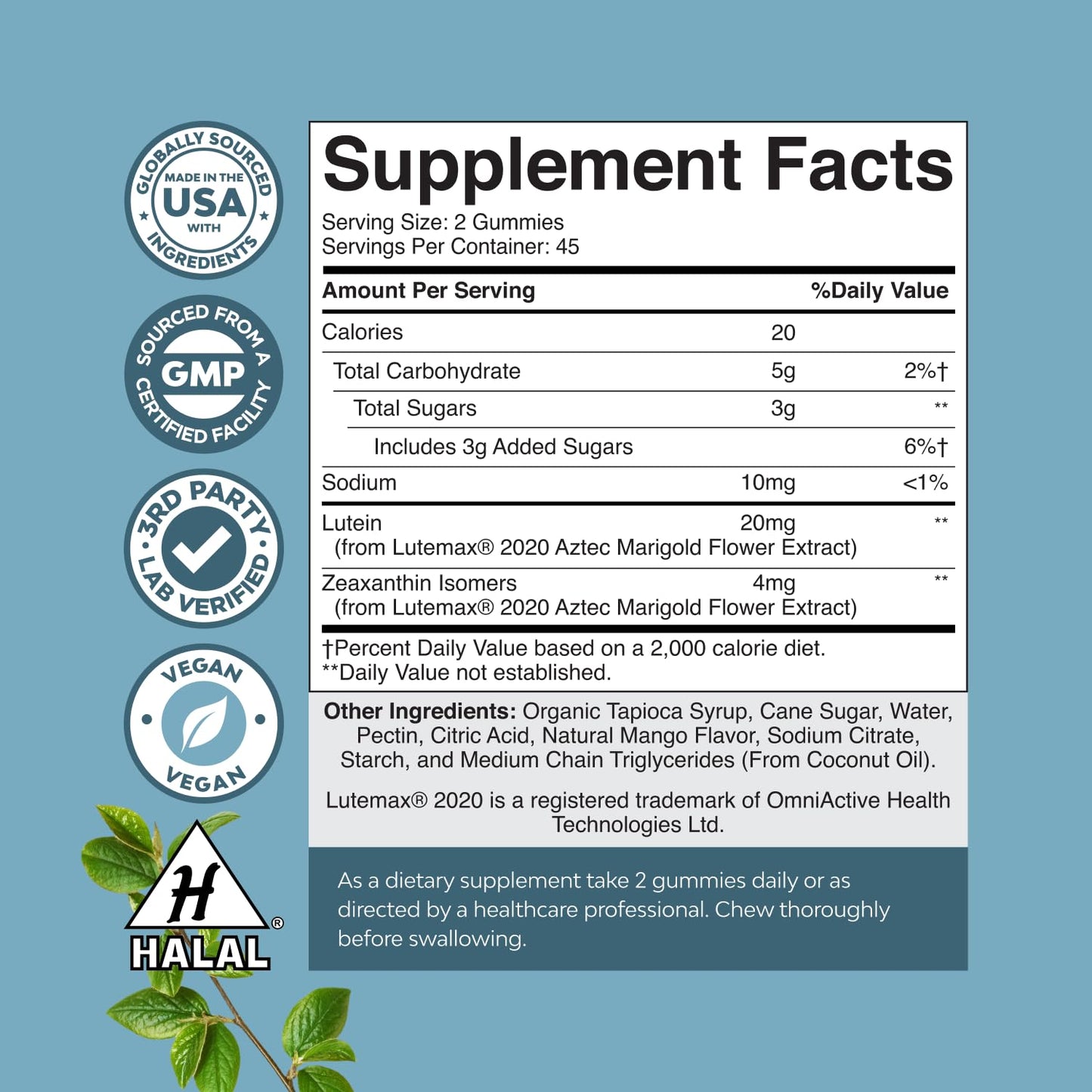 Zeaxanthin + Lutein Gummies for Adults – Vision Support & Blue Light Protection