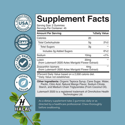 Zeaxanthin + Lutein Gummies for Adults – Vision Support & Blue Light Protection